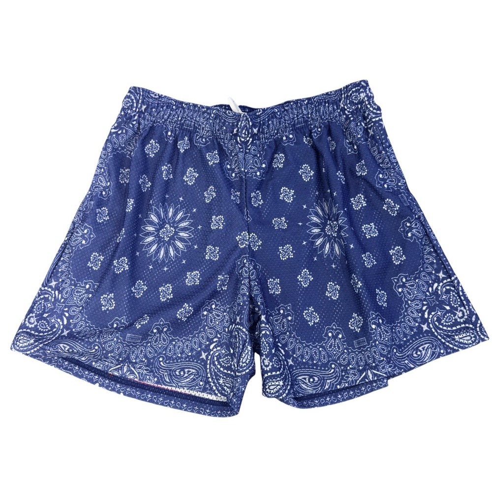 Bravest Studios Men's Sz XL Blue/White Bandana Paisley Drawstring 5" Mesh Shorts